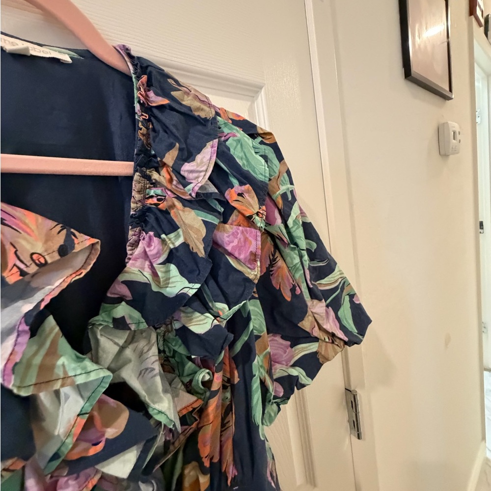 Floral Ruffle Wrap Dress - Navy Multi - Picture 4 of 7